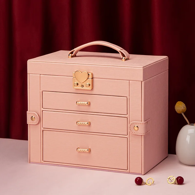 Multilayer Jewelry Storage Boxes Women's Earrings Bracelets Necklaces Storage Boxes Leather Lockable Trinket Organize Case