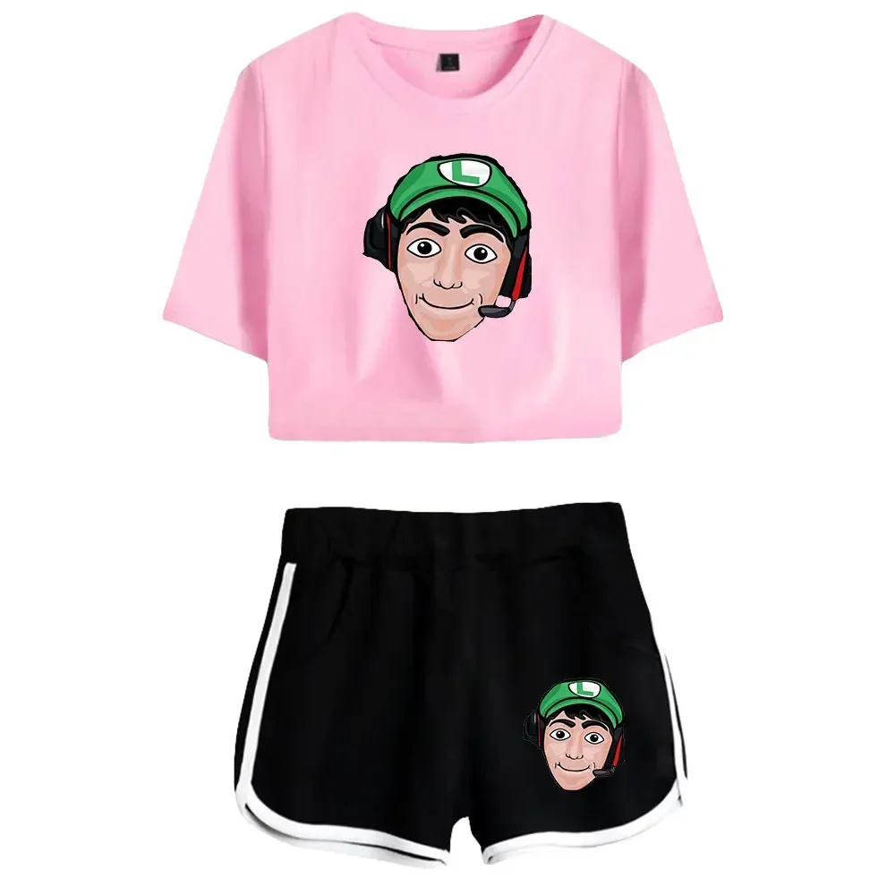 Fernanfloo Merch Two Piece Set Short Sleeve Crop Top + Shorts Sweat Suits Women Tracksuit Two Piece Outfits Girl Sets