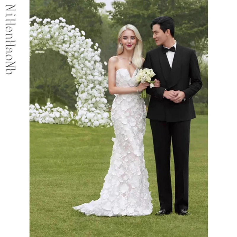 

Fashionable Trumpet Bridal Dress for Women Lace Appliques Sleeveless V Neck 2025 Vestido De Casamento