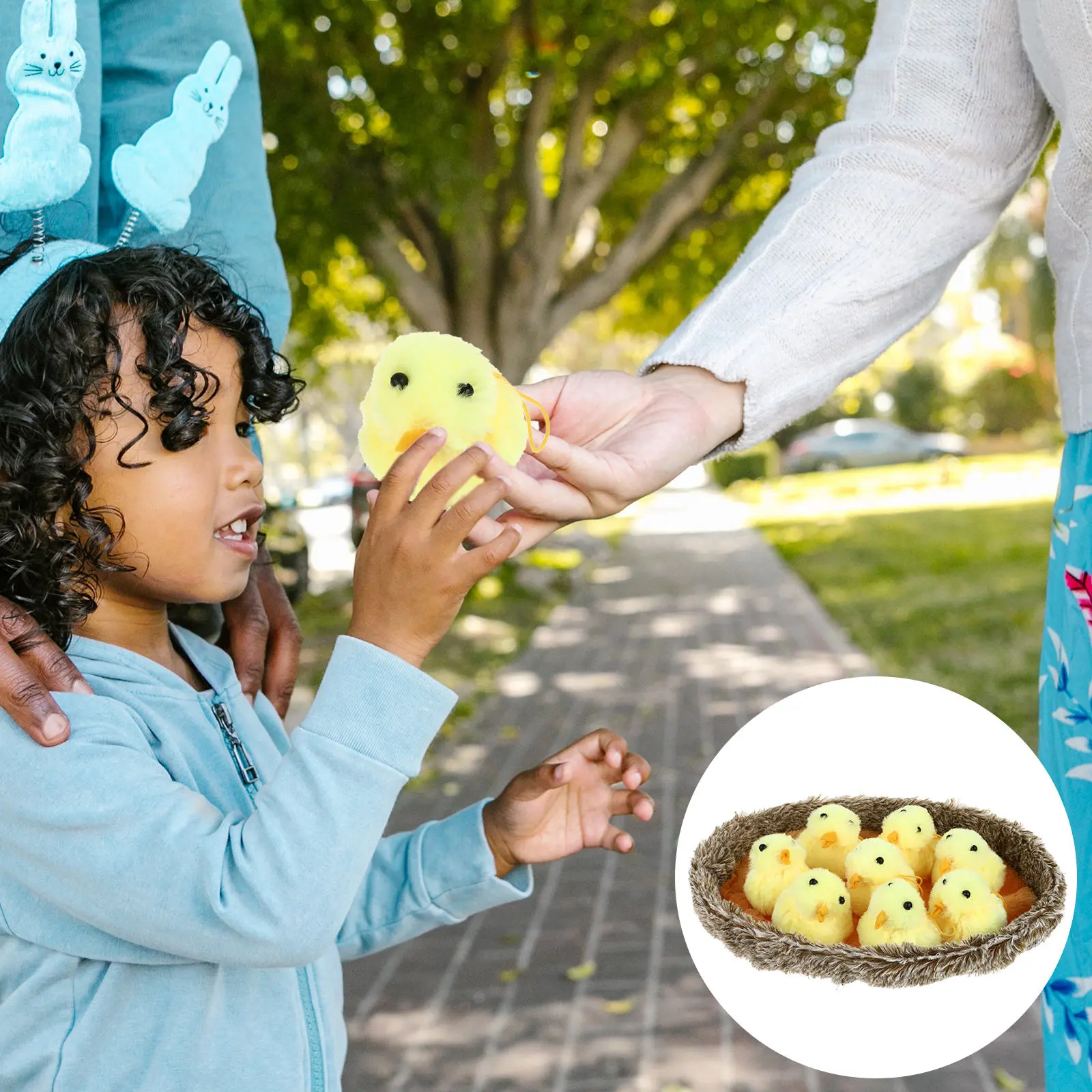 1Set Lifelike Yellow Mini Chicken Decoration with Realistic Chicken Nest Premium Fabric PP Cotton Spring Easter Home Garden