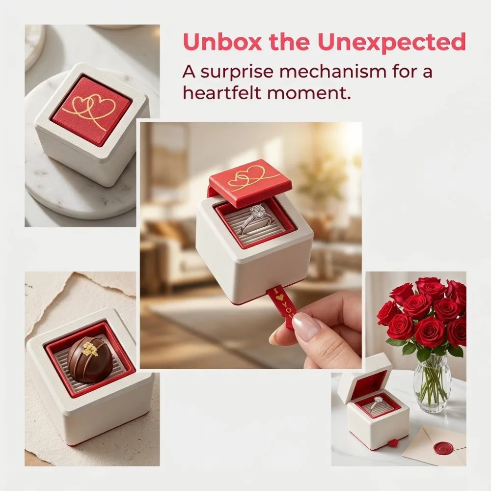 3D Printed Creative Flip Ring Box Rotating Storage Pull Out Jewelry Box Compact Romantic Jewelry Packaging Box
