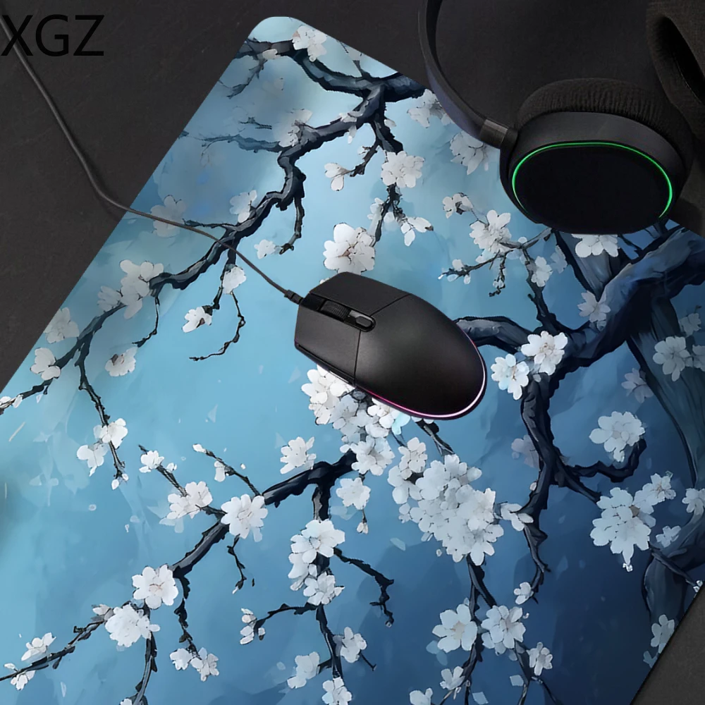 Grande flor de cerejeira romântica acessível mouse pad de tamanho grande tapete de mesa de escritório em casa resistente ao desgaste tapete de borracha com borda de bloqueio