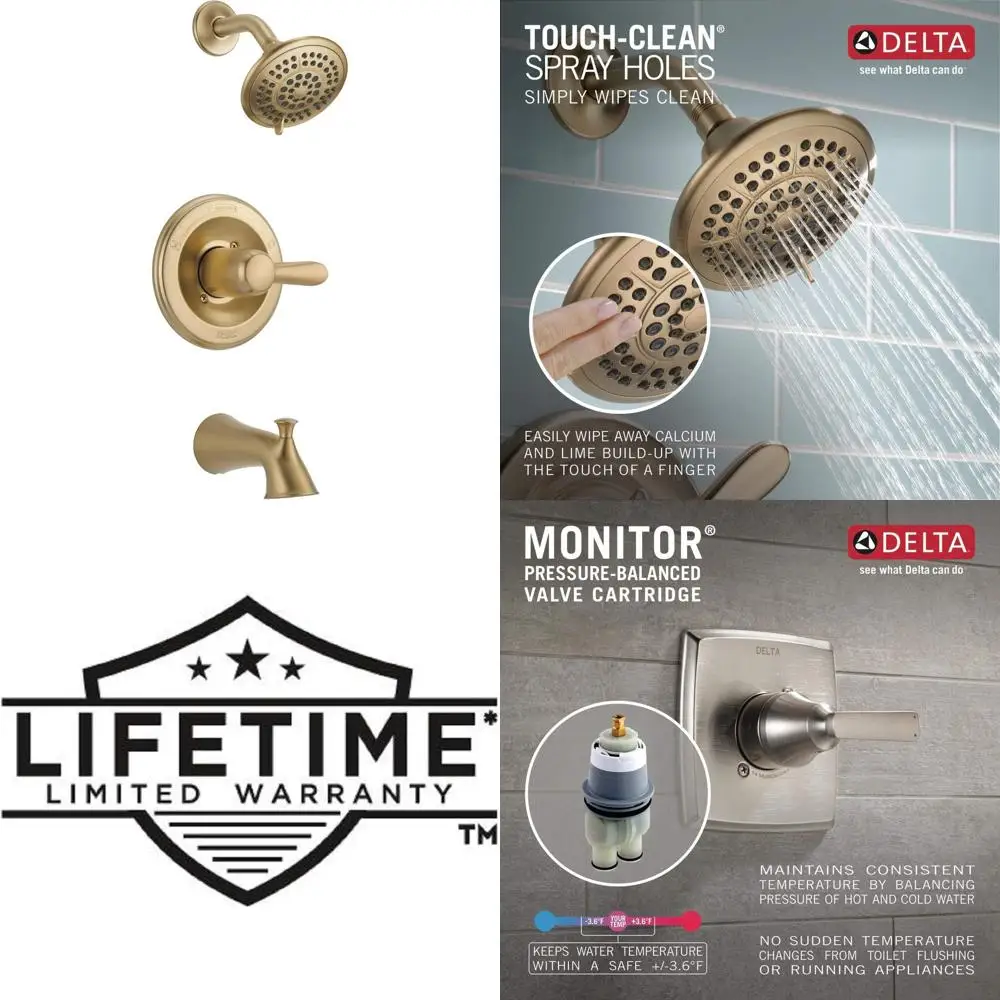 Single-Handle Tub and Shower Trim Kit with 5-Spray Touch-Clean in Champagne Bronze