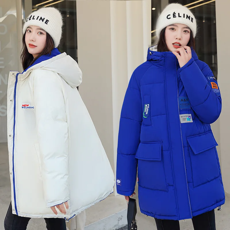 Imagem -04 - Puffer Parkas de Algodão de Dois Lados Feminino Jaqueta com Capuz Cabolsa Longo à Prova de Vento Quente Cabolsas Femininos Inverno