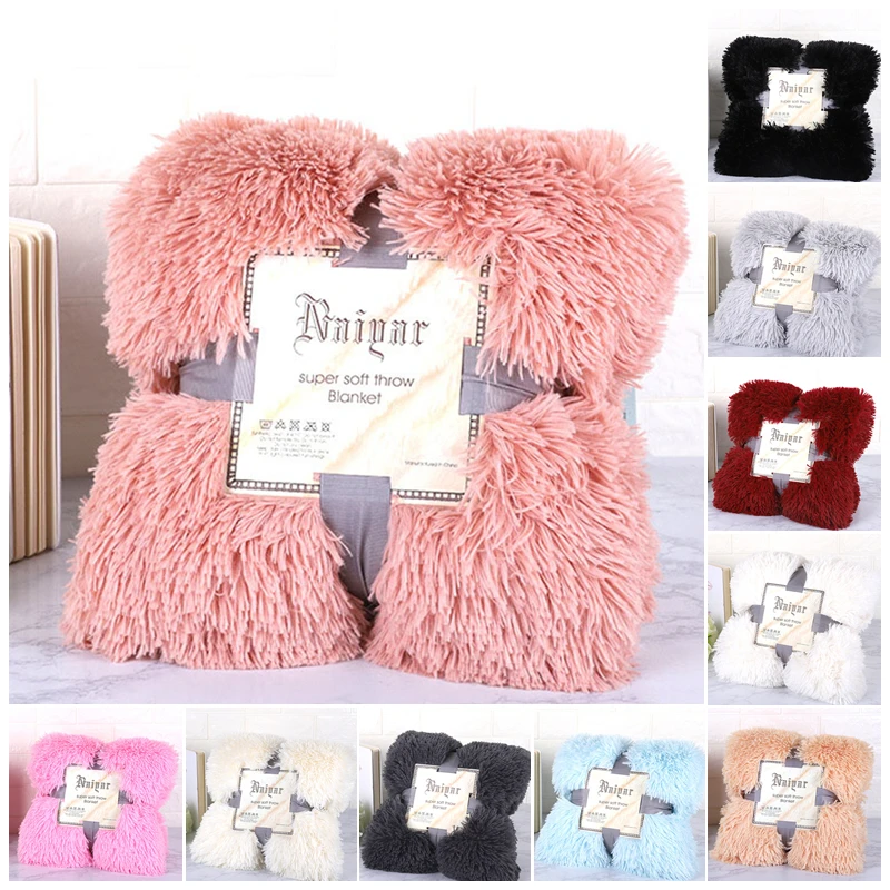 Super Soft Warm Fur Blanket Fluffy Shaggy Sofa Blankets Bed Bedspread Dirty Pink Warm Bedding Sheet Cozy Blanket