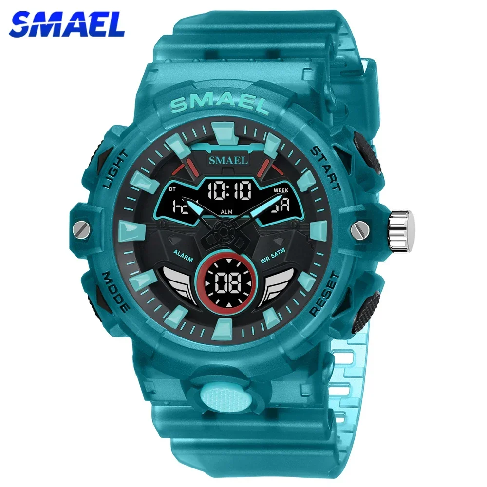 SMAEL Digital and Quartz Movement Men Sport Watches LED Light Multifunction Chrono Date Waterproof Analog Electronic Wristwatch