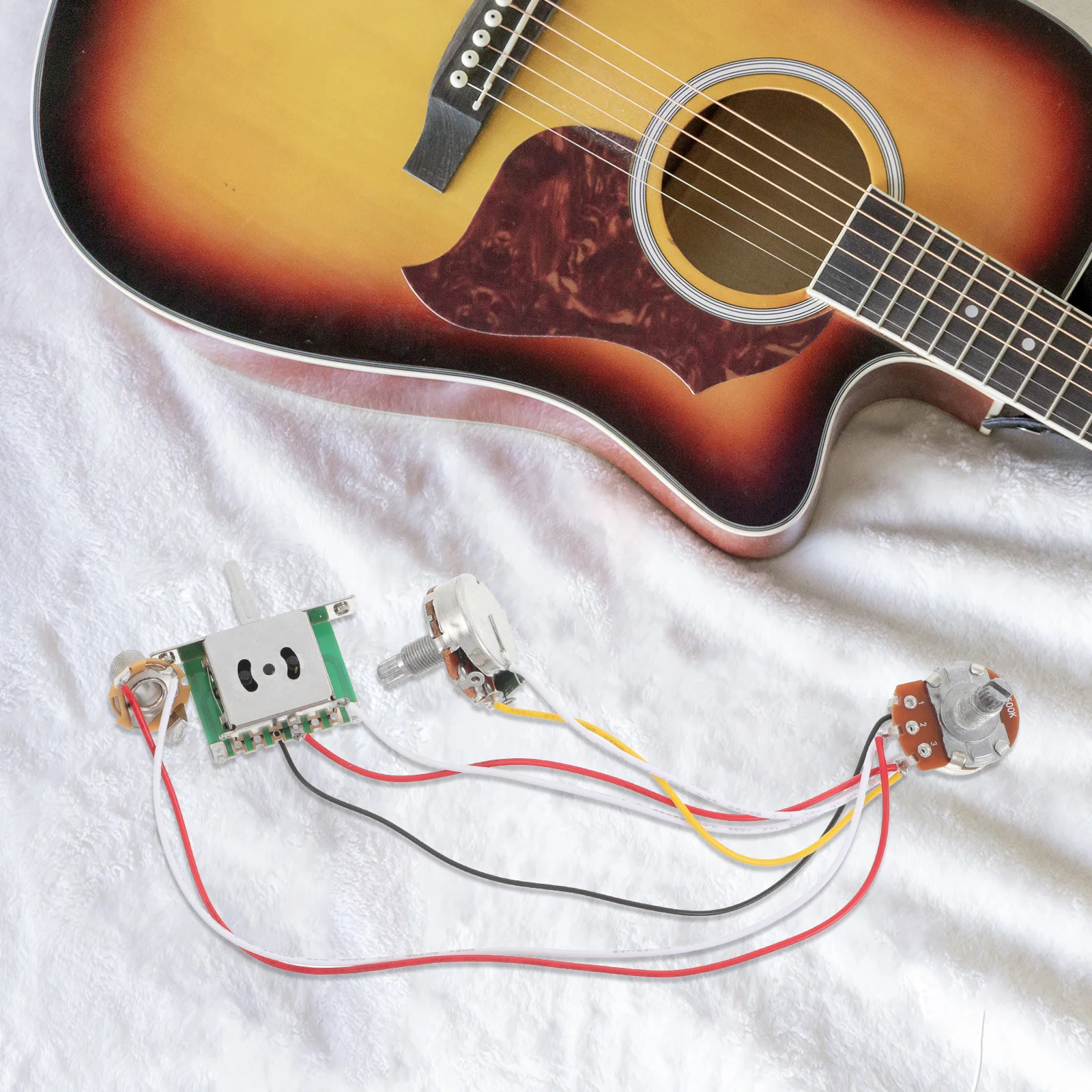 

1Set Guitar Wiring Harness Kit Electronics Included 3-Way Toggle Switch Metal Pickup Wiring for Clear Sound and Noise Reduction