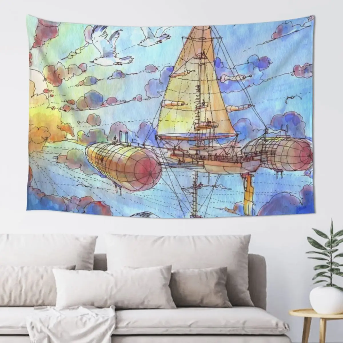 Viaggiando nel Sole Tapestry Aesthetic Room Decor Korean Bedroom Deco Living Room Decoration Tapestry