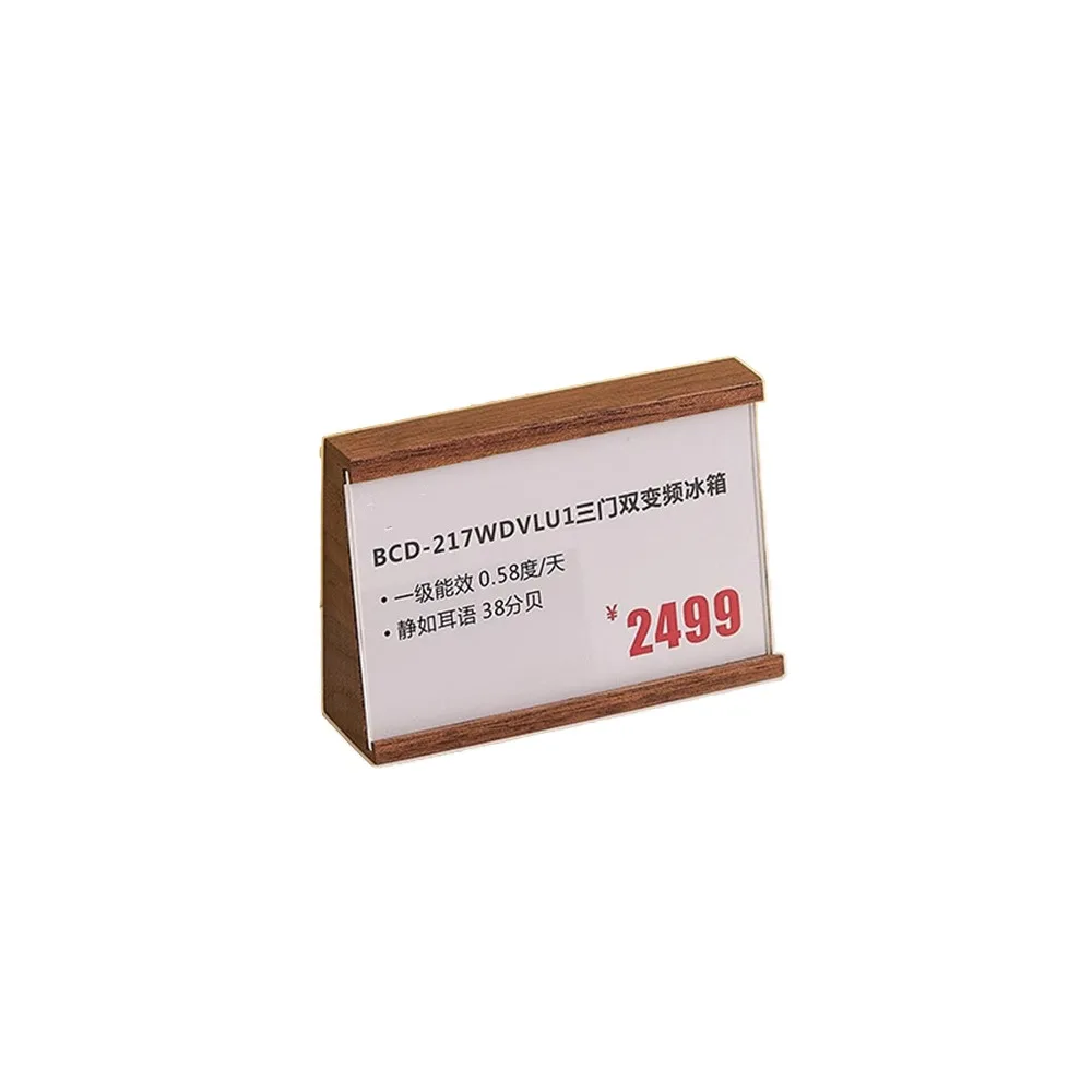 Creative Design Multi-size Price Tag Holder Kahki Coffee Sign Holder Label Stand Wood Base Price Display Rack Retail Display