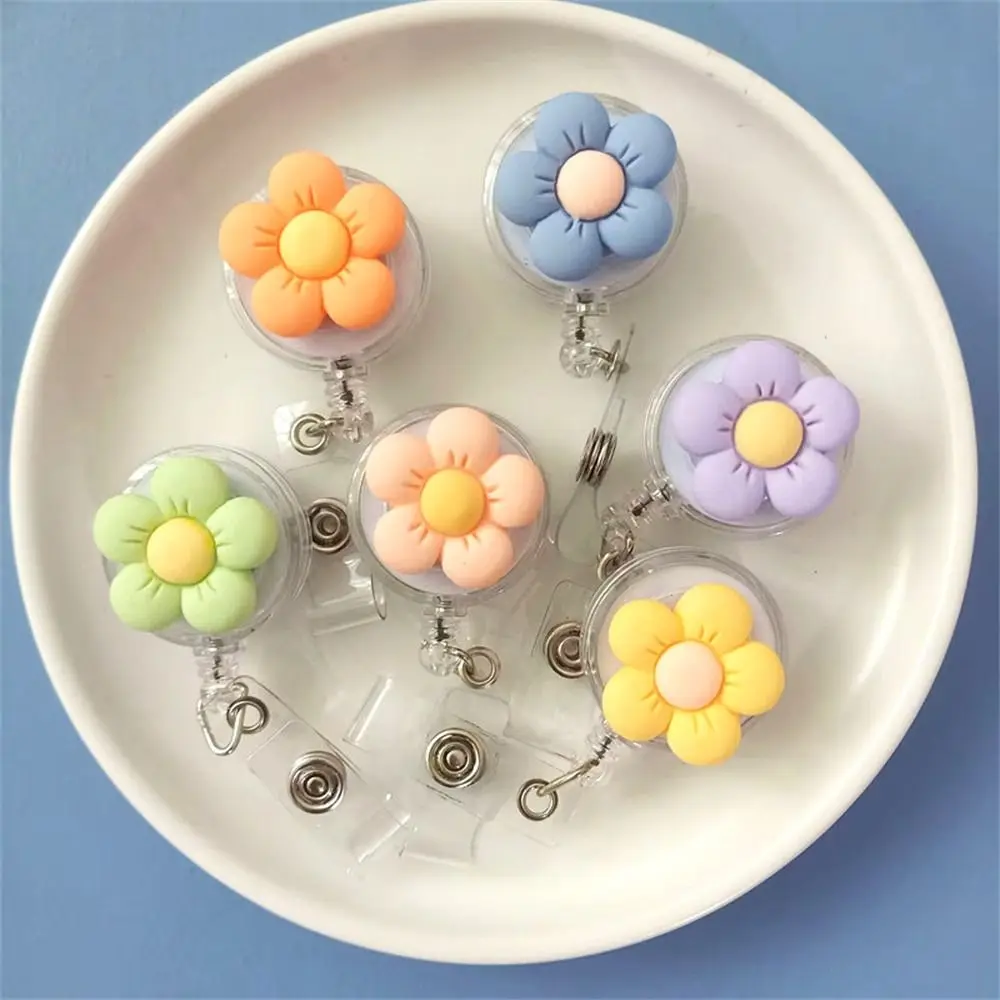 Cartoon Flora Nurse Badge Reel Cute Chest Card Name Tag Easy Pull Buckle Work Card ID Card Flower Badge Holder Hospital Use