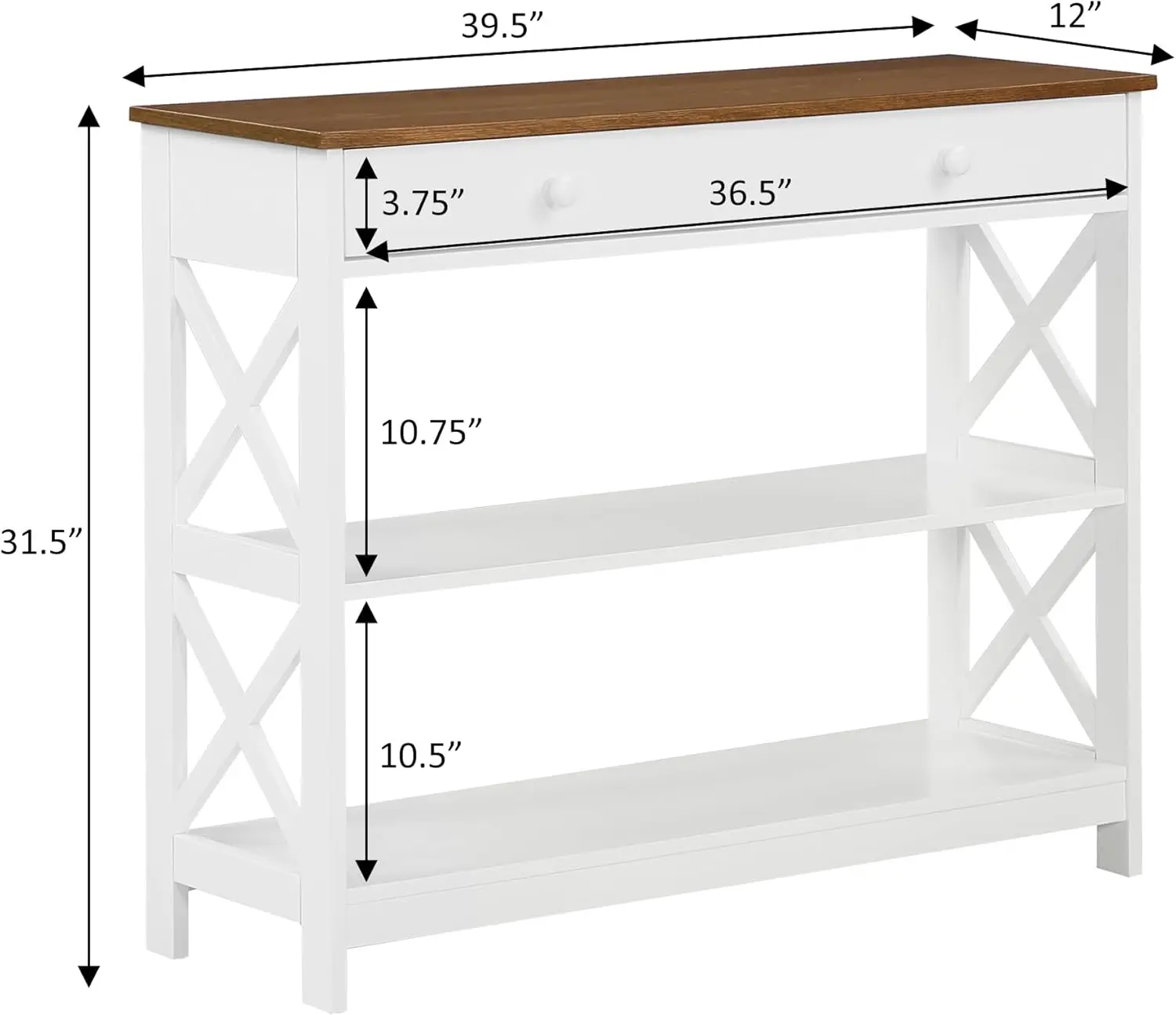 Meja Konsol Laci Oxford 1 dengan Rak, Kayu Apung/Putih