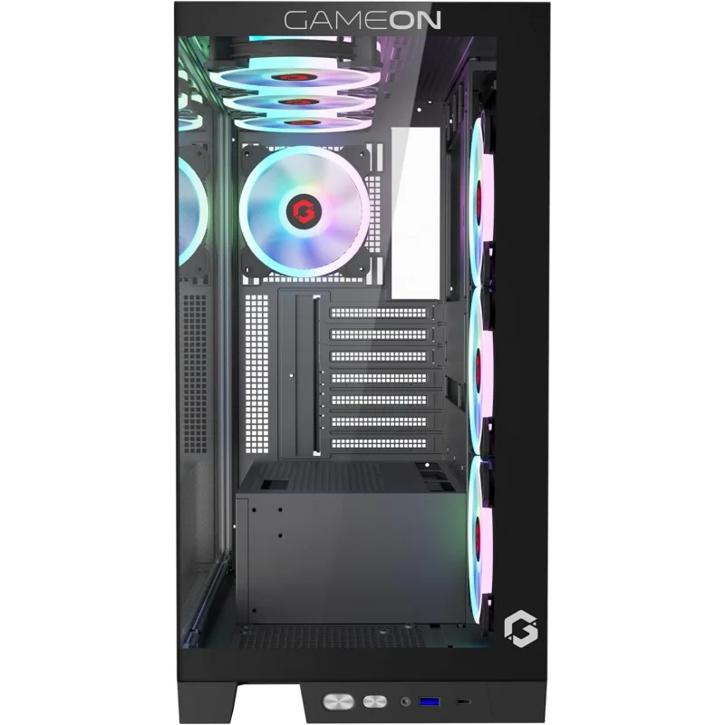 Aotesier Midnight IV Series Mid Tower PC Gaming Case, iluminación ARGB+PWM de 120 mm, vidrio templado, 7 ventiladores de refrigeración RGB preinstalados