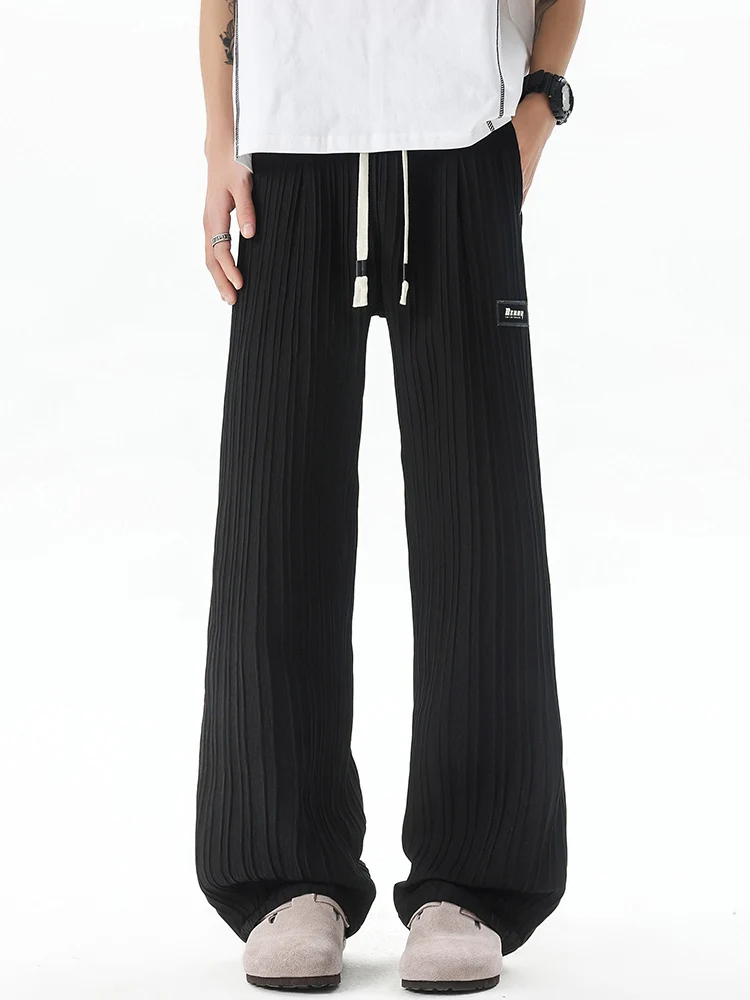 Wassup Celana Kasual Kaki Lebar Bergaris Vintage Celana Panjang Potongan Lurus Nyaman Musim Panas Longgar untuk Pria dan Wanita