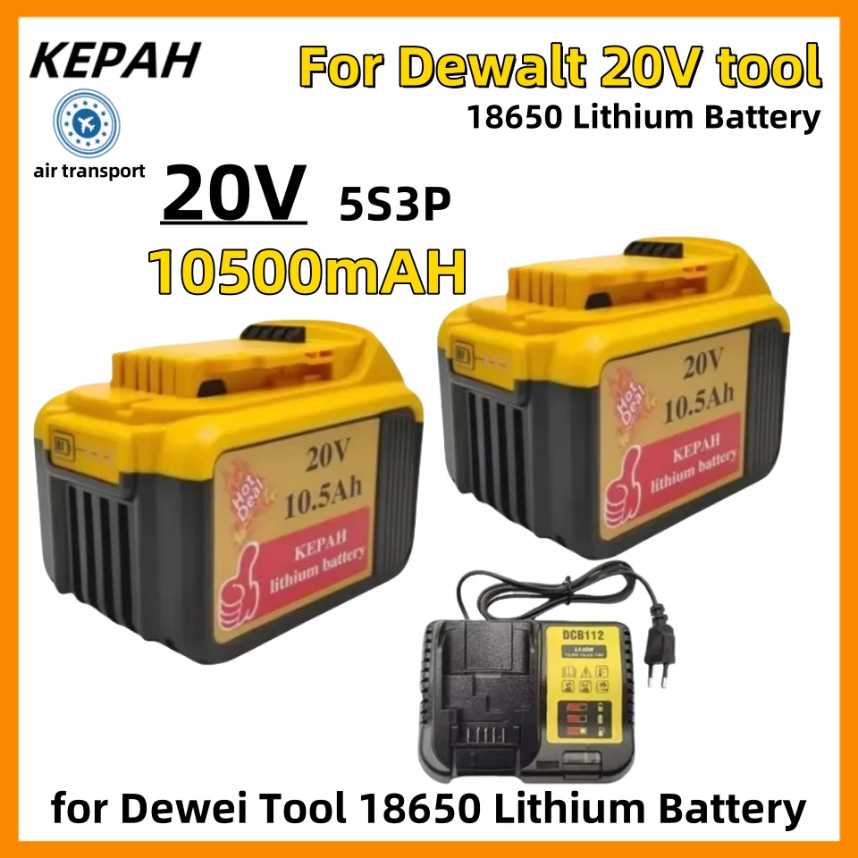 Suitable for Dewalt DCB200 20V10.5Ah battery 10.5Ah replacement lithium-ion battery DCB207 DCB204 DCB203 power tool LED battery