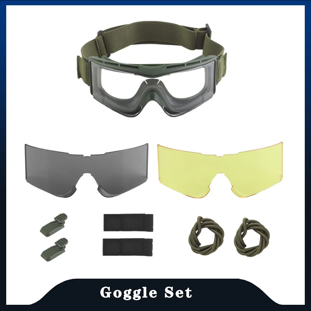 protect wind, fog, glare and dust Tactical Goggle Set,Headgear Mode for outdoor walking hunting shooting Tactical Games glasses