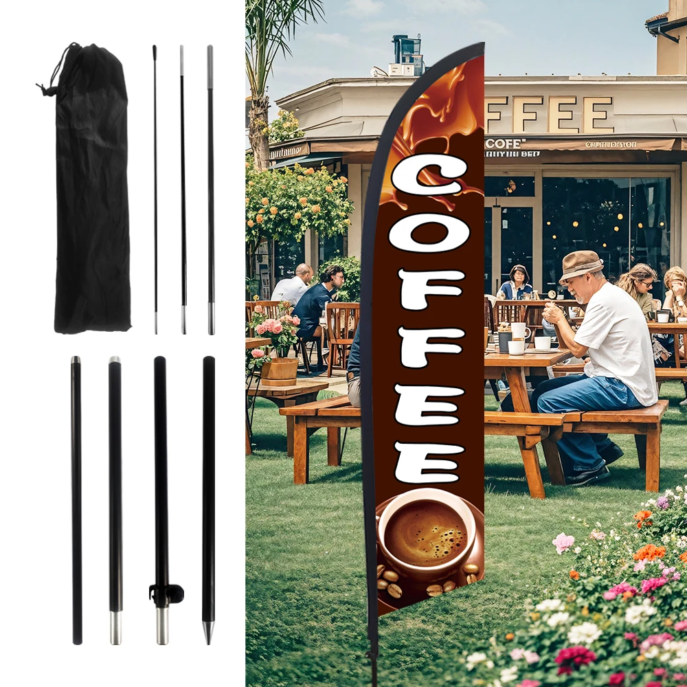 

COFFEE Shop Brown Cup Feather Flag With Flagpole Outdoor Banner Decoration Advertising Sign For Shop And Studio