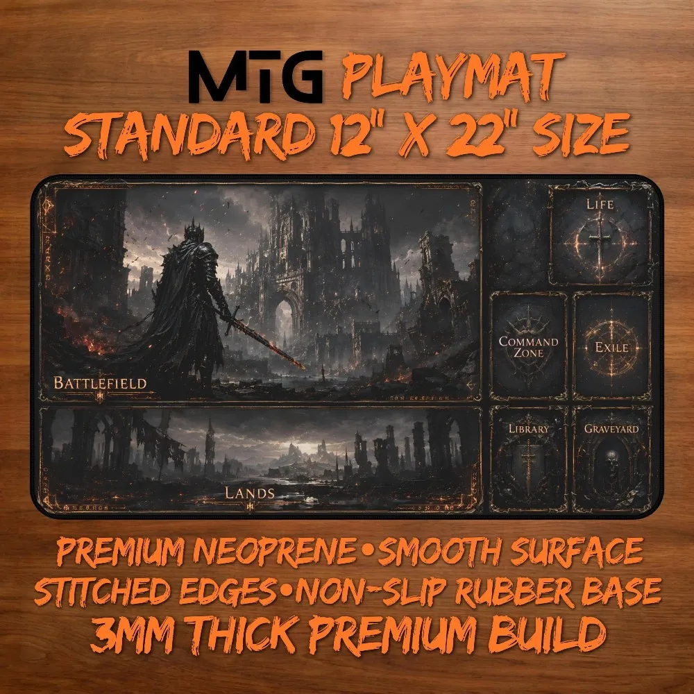 Dark Fantasy MTG Playmat Gothic Ruins Desk Mat Gaming Mousepad TCG Mat Warrior Knight Grim Gaming Setup Accessory