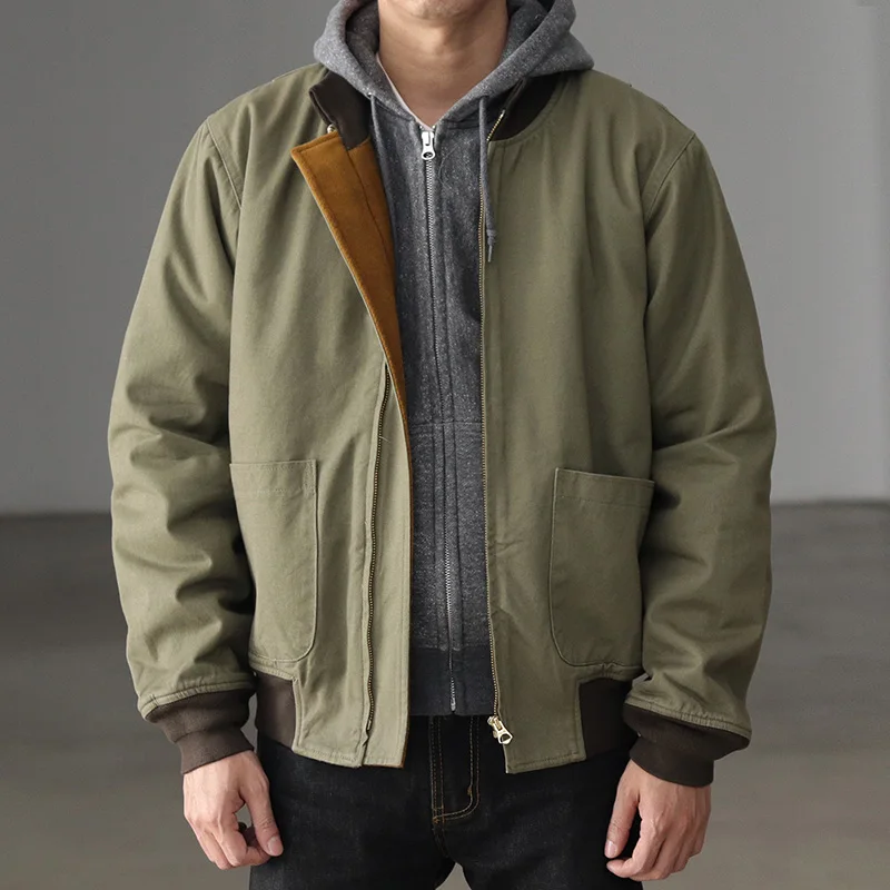

Winter Battle Jaet Workwear Coat Fce Lined Military een American Retro Casual Waed Baseball Sle Cotton Men's Clothes