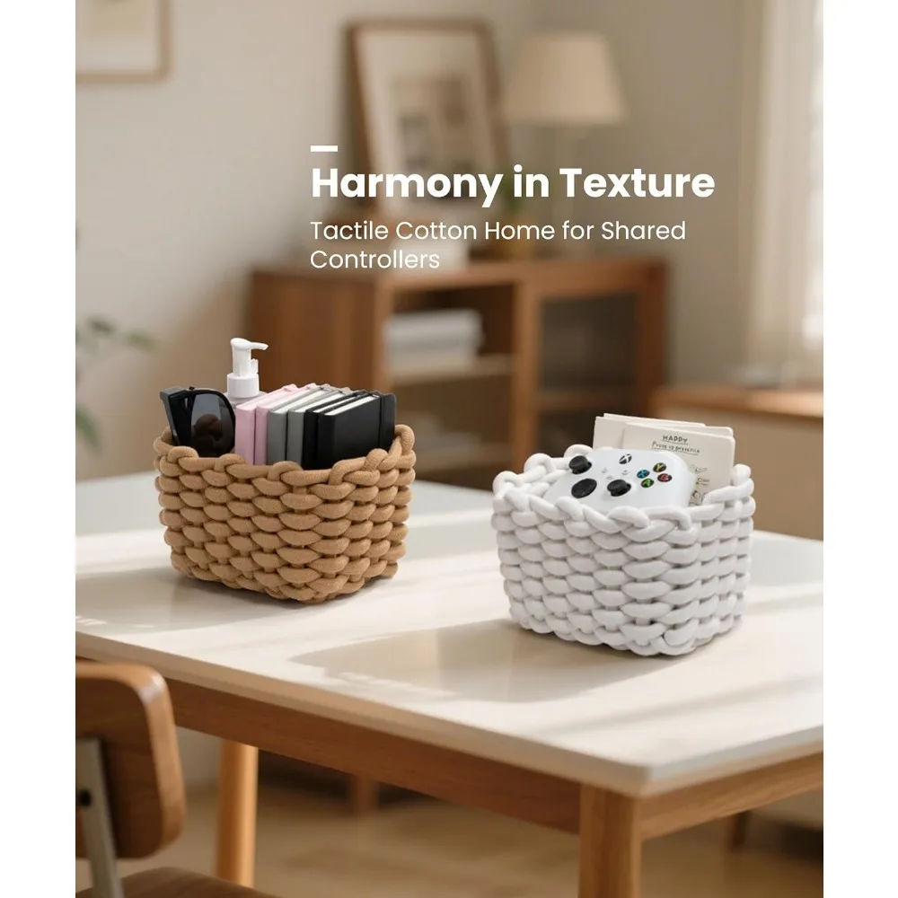 Aufbewahrungskörbe, 2er-Pack für die Organisation zu Hause, dekorativer Korb aus Makramee-Gewebe für Kosmetika, Make-up, Spielzeug, Schrank, Wohnzimmerbett