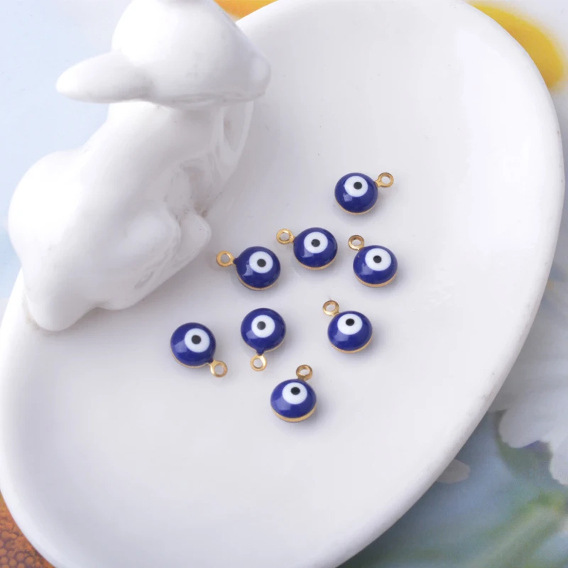 30 Stück doppelseitige Böses-Auge-Anhänger aus Kupfer mit Emaille, Glücksbringer-Mini-Anhänger für Armbänder, Halsketten, Ohrringe und Accessoires – Detail 16