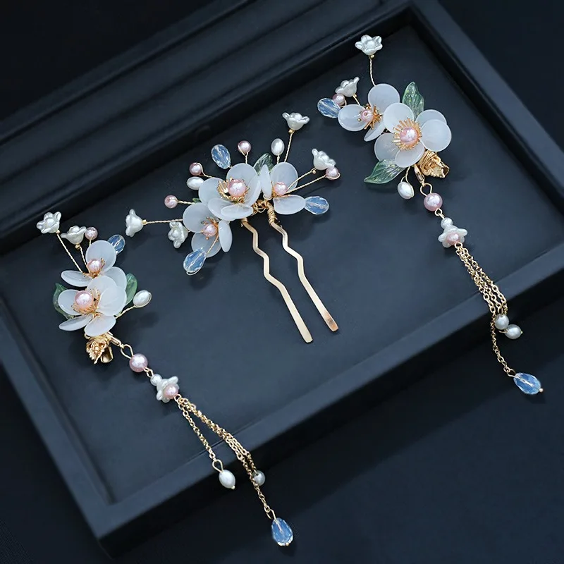 Chinesische Hanfu Haarschmuck Set einfache Retro verzierte Blume Haarkamm Schmuck für Frauen Mädchen Halloween Party Requisiten