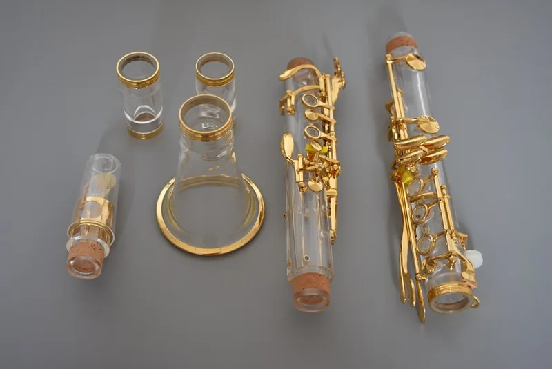 High Quality B Flat Clarinete Transparent Tube Body Gold-plated Buttons Acrylic Clarinet for Music Player