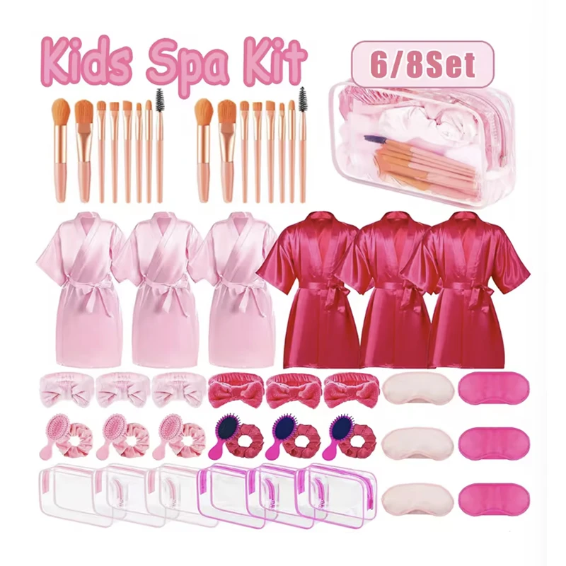 6-15Pcs Spa Party Robes for Girls Kimono Bathrobe Kids Satin Bathrobe Princess Kimono Supplies Favors Sleepover Birthday Party