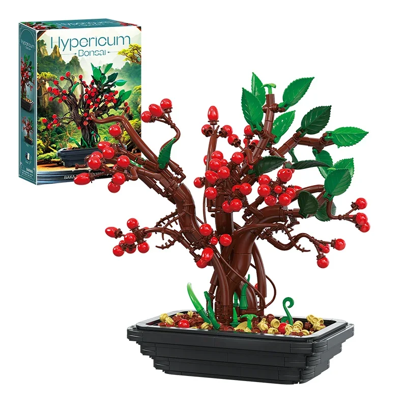879 Elementów Hypericum Bonsai Klocki Konstrukcyjne Doniczkowy Model Cegiełki Ozdoby na Biurko Zabawki Edukacyjne dla Dzieci Prezenty Świąteczne