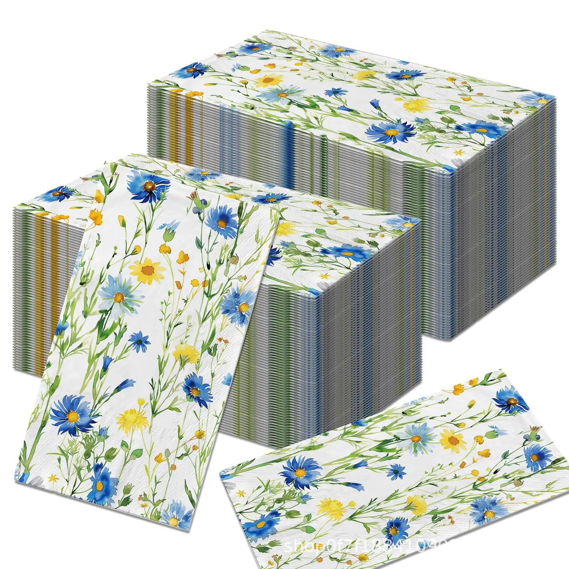 Servilletas de papel de flores silvestres, estilo fresco, primavera, azul, amarillo, 2 capas, 34x40cm, servilletas desechables para invitados a mano para fiesta de boda, 20/100 Uds.
