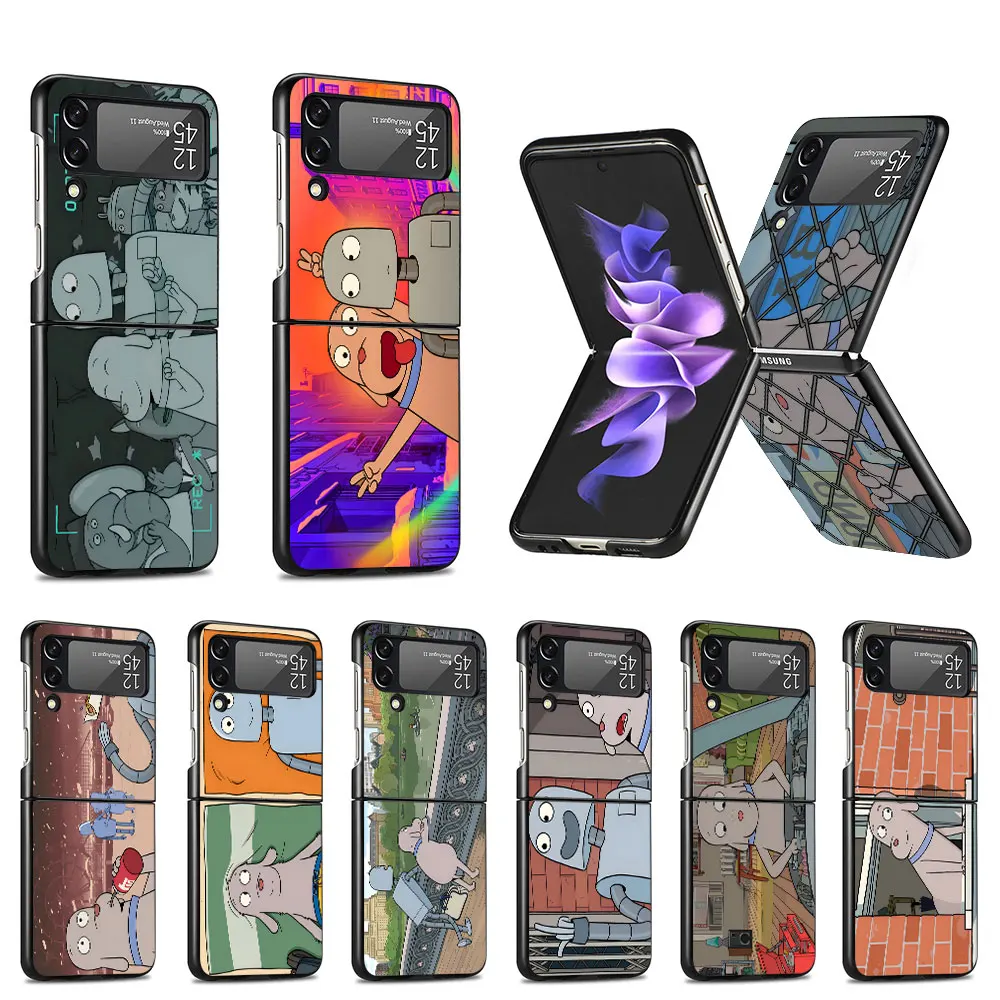 Mon ami robot Robot Dreams Case for Samsung Galaxy Z Flip 4 3 5G Black Cell Phone Cover Flip4 Flip3 Hard PC Fudna Capa Zflip4