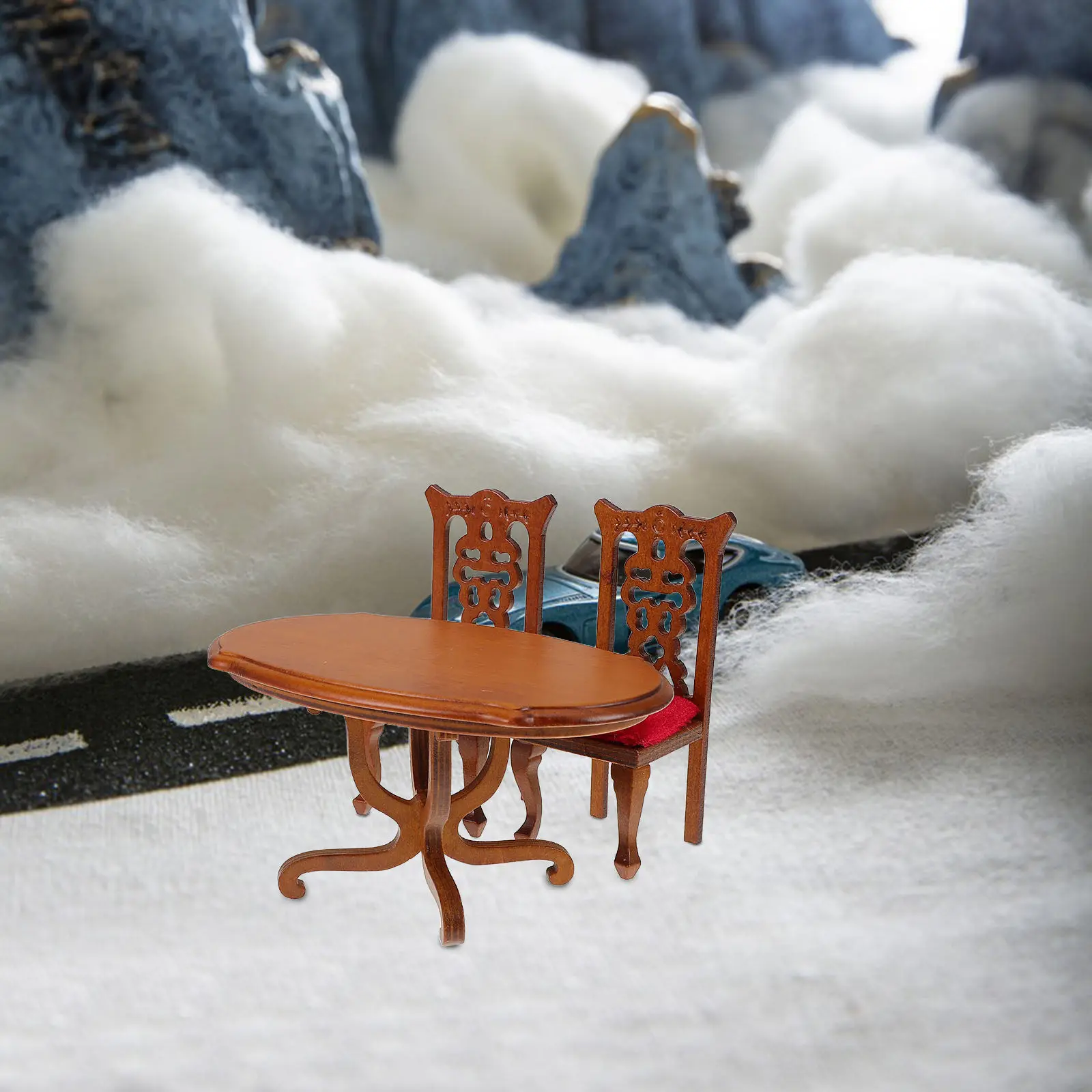 1Set Wooden Mini Furniture For Cake Decor Miniature Dining Table High Back Chairs Scale Kitchen Accessories