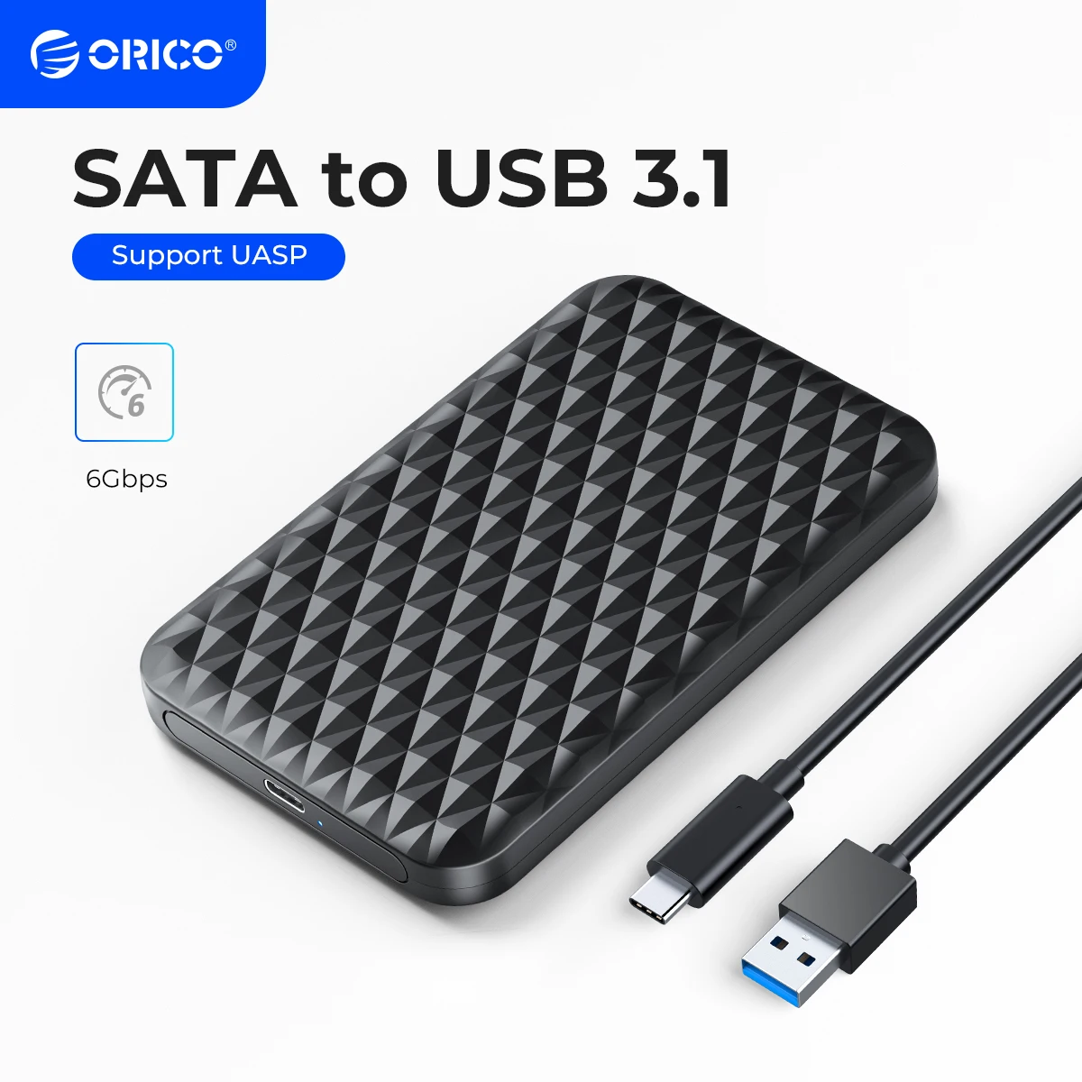 ORICO 외장 하드 드라이브 인클로저, C to C 케이블 포함, HDD SSD 인클로저 케이스, 2.5 인치 7mm-9.5mm SSD HDD 박스용, 2.5 인치 