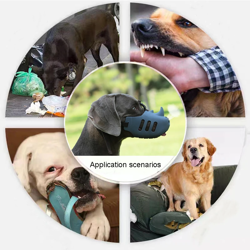 Pet dog muzzle silicone pet muzzle anti-biting, barking, and eating rhinoceros-shaped medium and large dog muzzle