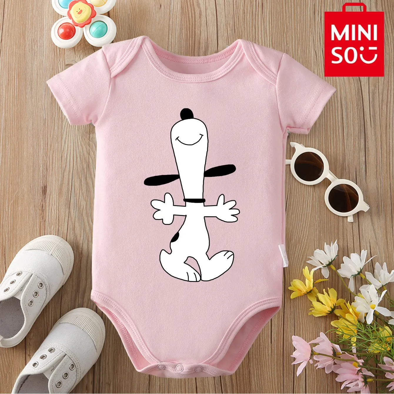 MINISO سنوبي والأصدقاء اللطيفين من القطن الخالص ارتداءها الطفل لينة لطيف الملابس هدية للطفل نيسيي بذلة لحديثي الولادة 0 إلى 12 شهرا
