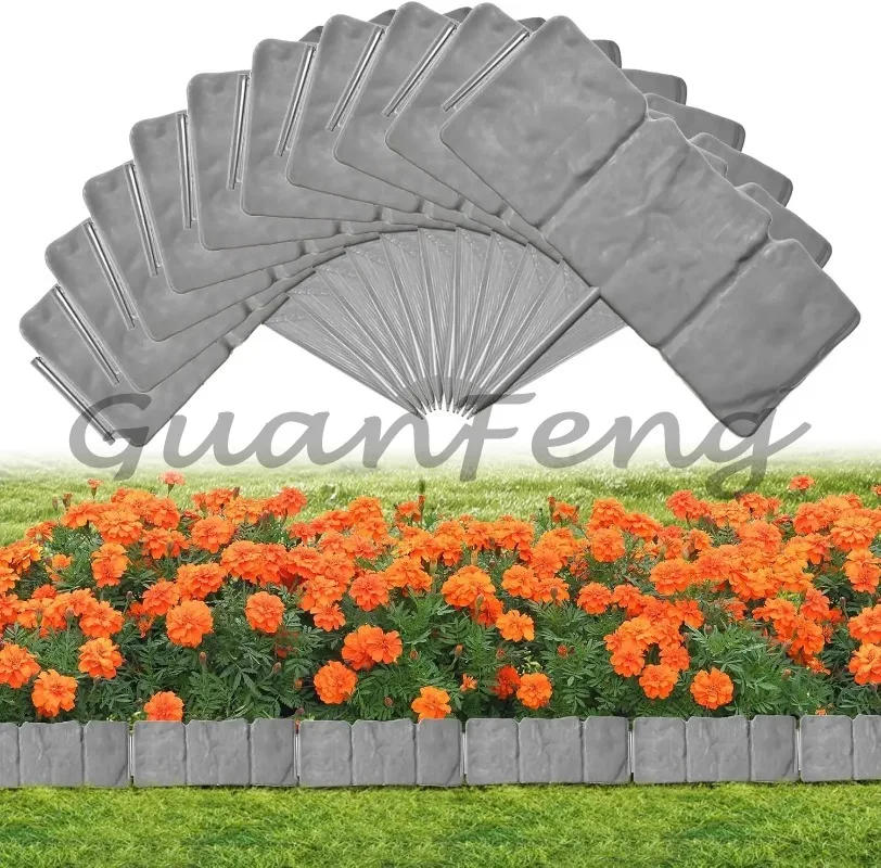 40pcs No‑Dig Garden Landscape Edging Borders Imitation Stone Fence DIY Outdoor Patio Balcony Yard Lawn Landscaping Decoration