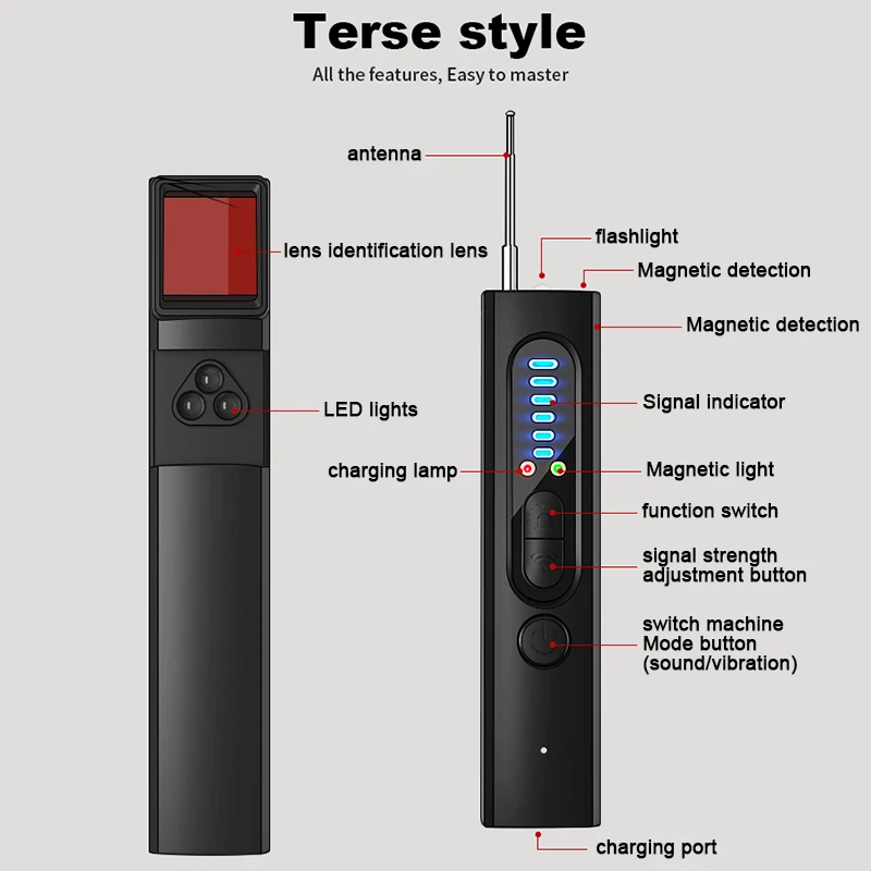 Detector de sinal portátil anti-espionagem câmera localizador anti-espião scanner infravermelho fonte de sinal anti-perdido som e alarme de luz