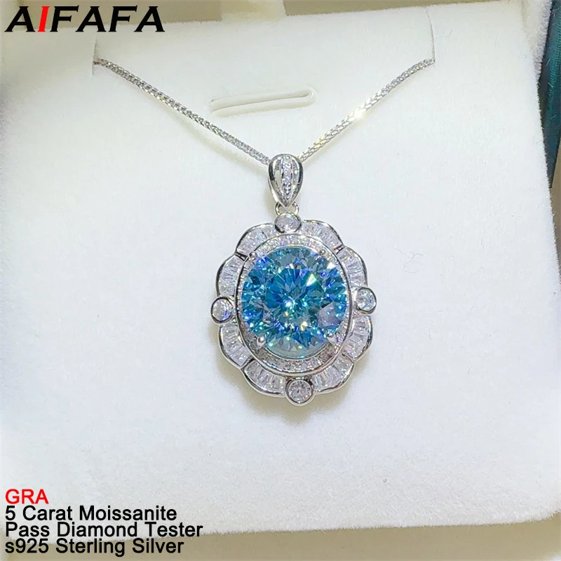 5 Carat Blue White Green Moissanite Pendant Necklace s925 Silver 4 Color Lab Diamond Moissanita Fine Jewellery GRA