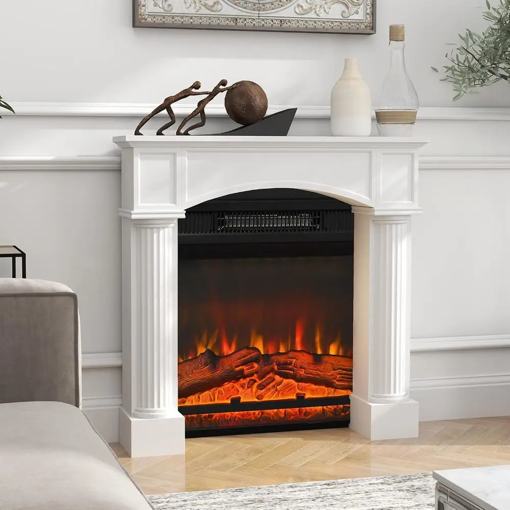Freestanding Mantel Replacing with Leg 43.25x42.75 White | Surround or Electric Fireplaces