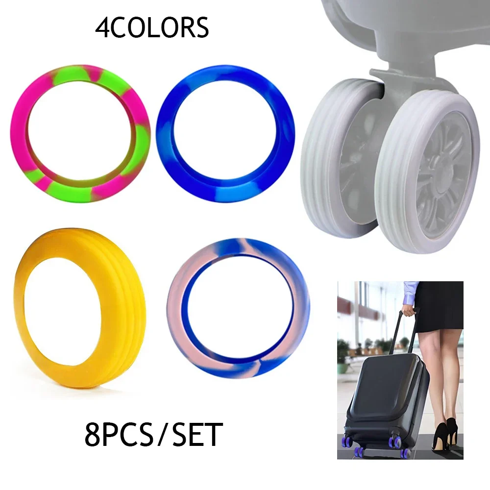 8pcs Luggage Wheels Protector Cover DIY Colorful Silicone Trolley Case Silent Caster Sleeve Reduce Noise Suitcase Wheels Cover