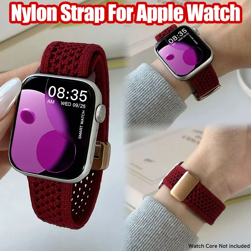 Atmungsaktives Nylon-Strickarmband für Apple Watch Ultra 49 mm S11 10 9 8 7 6 SE 5 Magnetband für iwatch 41/38 mm 46 40 44 40 42