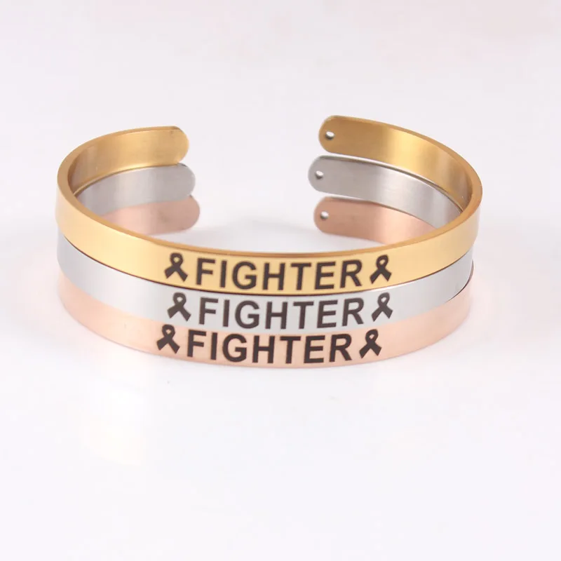 Breast Cancer Awareness Stainless Steel Bracelet Jewelry Gift Words Fighter Survivor Pink Ribbon Bracelet & Bangle For Women 6MM