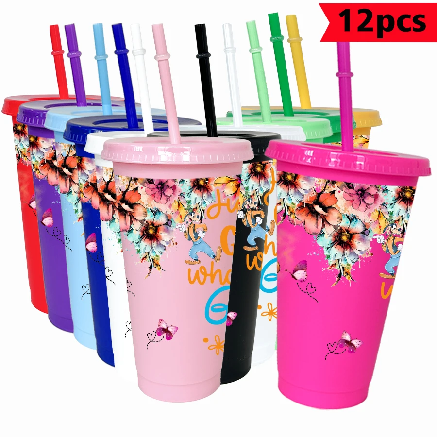 12 unids/pack Disney girasol Bob Esponja pantalones cuadrados 26oz taza de agua de plástico multicolor artículos para beber para fiesta cumpleaños/regalo de regreso a la escuela