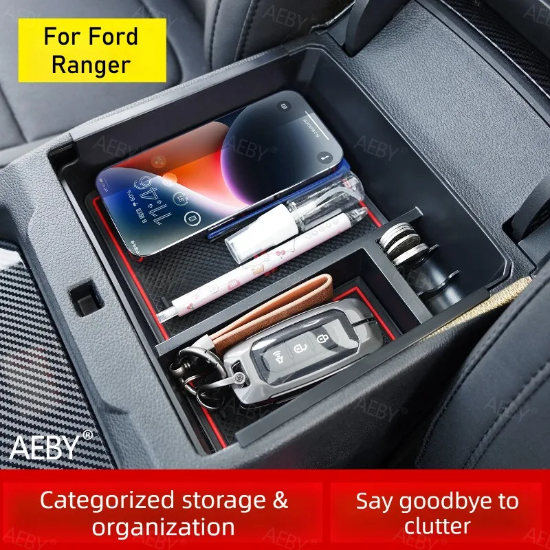 

For Ford Ranger 2022-2026 Plug-in center console tray,Anti-slip center console storage box tray armrest box,Hidden,Accessories