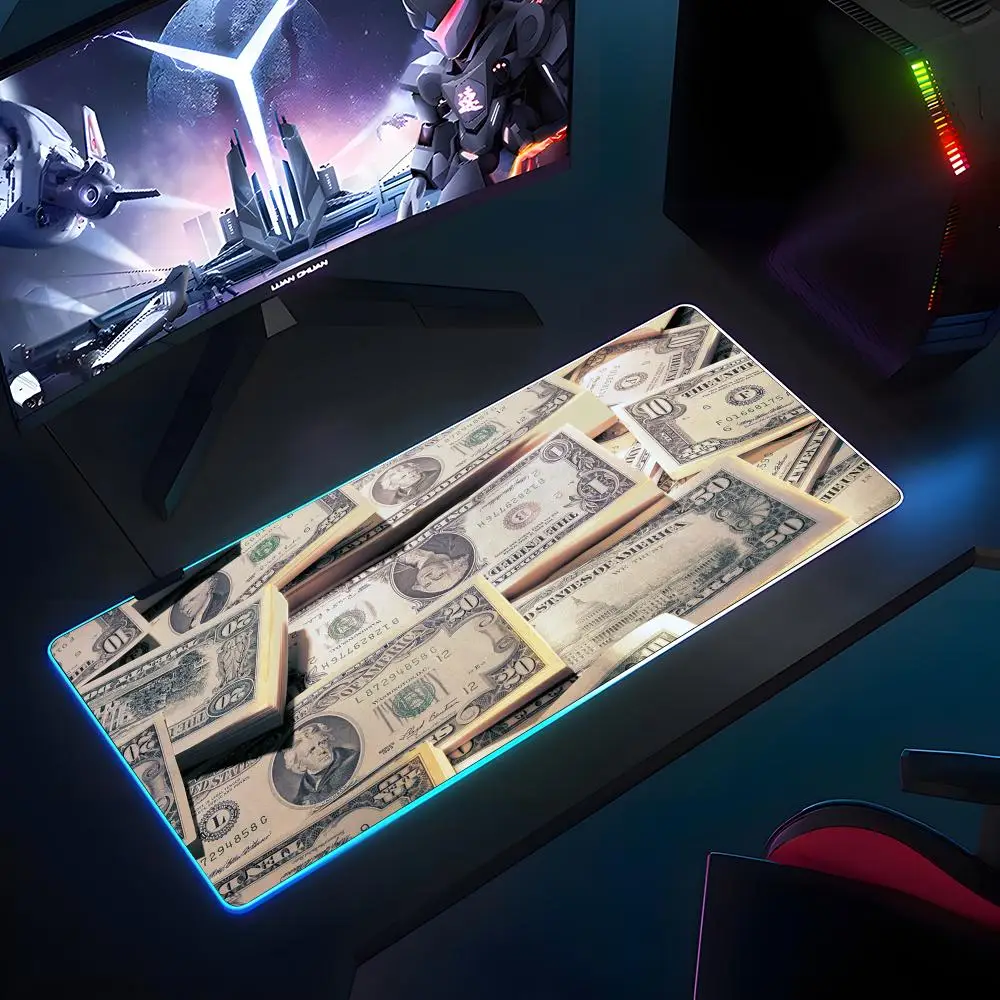 

Коврик для мыши с долларовым принтом, резиновый противоскользящий коврик для клавиатуры RGB, 40x90 см, коврик для мыши, игровые аксессуары, коврик для офисного компьютера XXL