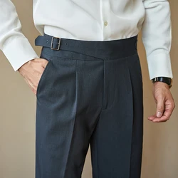 British-style Kukolka Men's Belt Section Naples Suit Business Casual Formal, Wedding, Party Dress Straight Trousers. 29-36