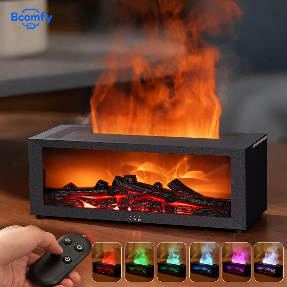 

Air Aroma Humidifier Simulated Fireplace Essential Oils Humidifier Flame Fragrance Diffuser Home Desk Aroma Diffuser with Remote