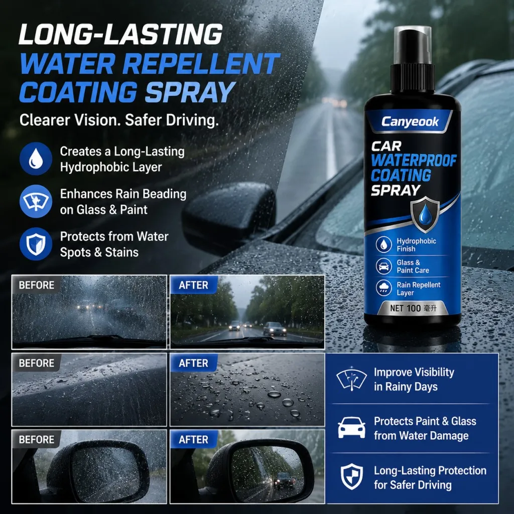CANYEOOK Car Waterproof Coating Spray Long Lasting Hydrophobic Layer, Boosts Windshield & Paint Water Repellency, 100ml