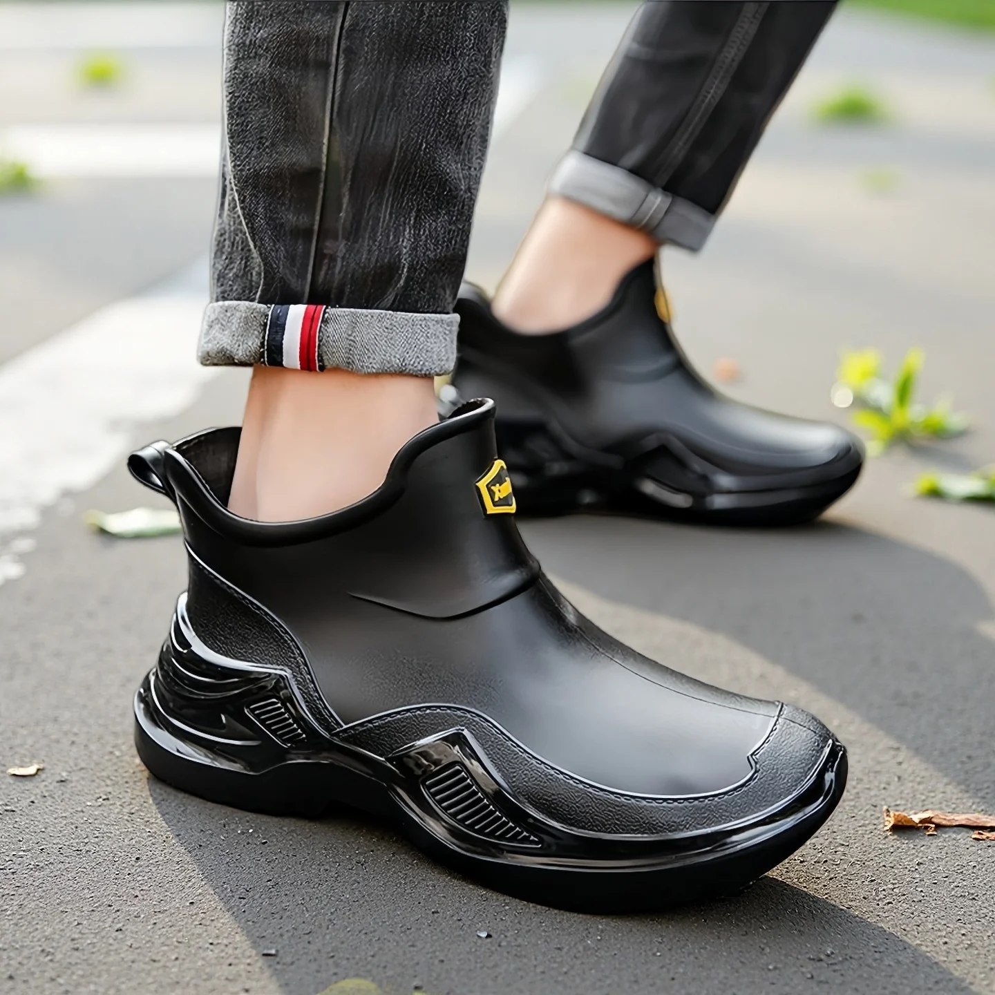 

Новые мужские низкие резиновые сапоги для дождя, модные, водонепроницаемые, нескользящие, износостойкие, для работы