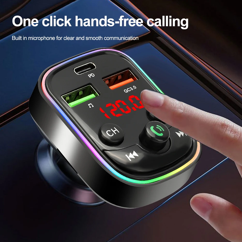 Transmisor FM 5,0 compatible con Bluetooth, cargador de coche 3.1A, reproductor Mp3 USB PD para coche, modulador de Radio para música de teléfono manos libres
