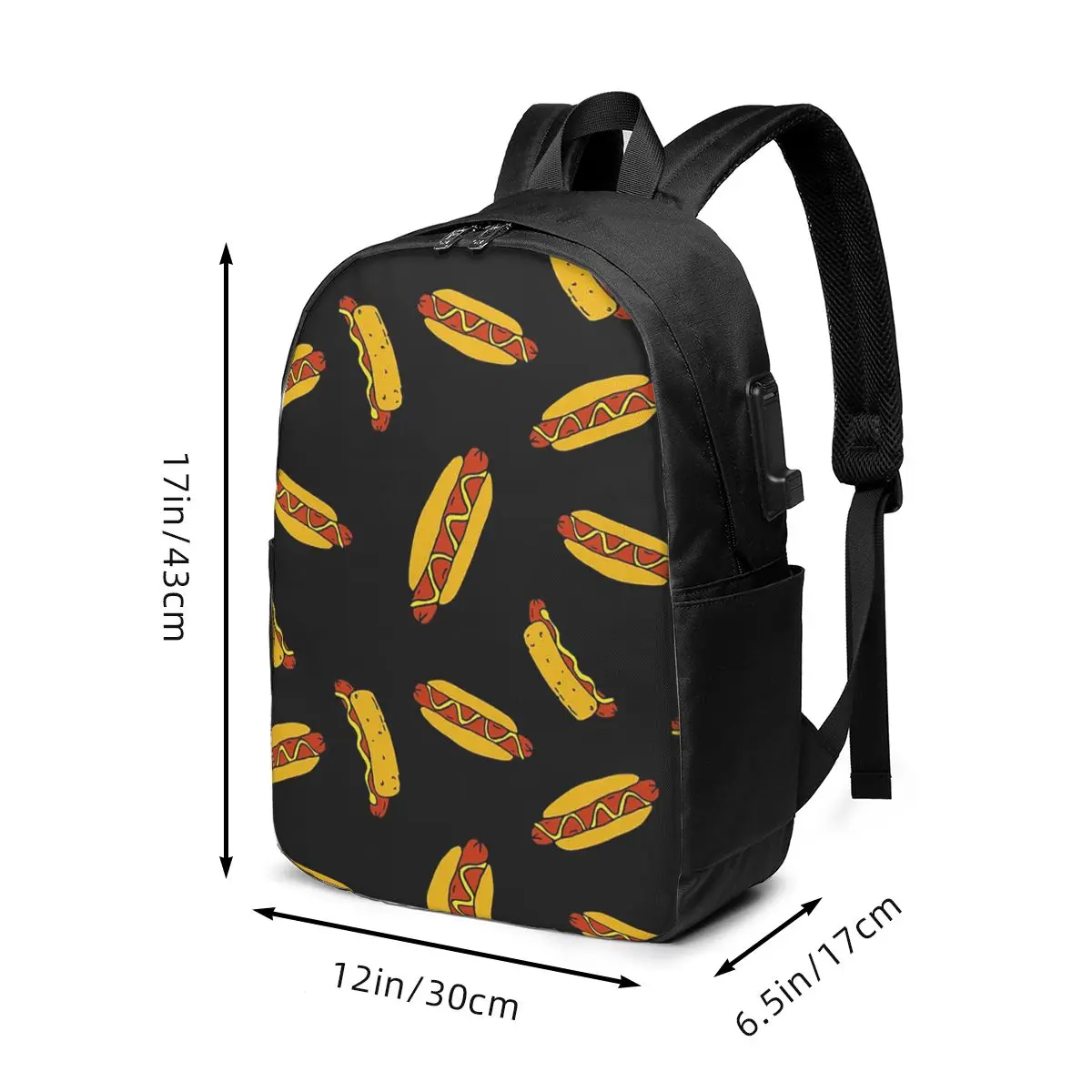 Cartoon Hot Dog Pattern Backpack Travel Notebook Bag Computer College Student School Bag Laptop Shoulder Bags for Men Women